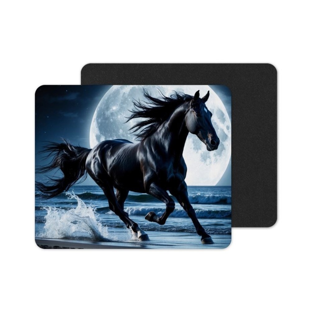 Black Horse Midnight Beach Mouse Pad: Vibrant Neoprene‎ Computer Accessory